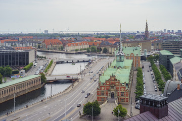 Fototapeta na wymiar Superb Borsen aerial view from Christiansborg Palace