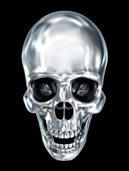 Metallic human skull over black , 3D illustration