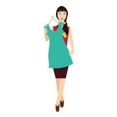 girl buys a dress in the store