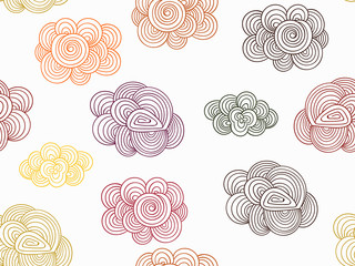 Vector Seamless Pattern with Autumn Doodle Clouds