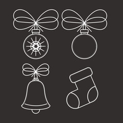 Spheres bell and boot icon. Merry Christmas season and decoration theme. Vector illustration