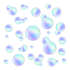 Realistic soap bubbles with rainbow reflection set isolated vector illustration