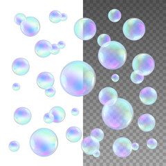 Realistic soap bubbles with rainbow reflection set isolated vector illustration