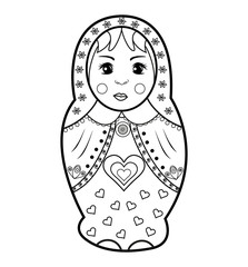 Obraz premium Black and white matrioska vector for coloring, matrioska in bianco e nero vettoriale da colorare