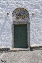 Eingang zum Apokalypsekloster auf der Insel Patmos, Griechenland