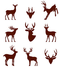 Naklejka premium Black silhouettes of different deer horns.
