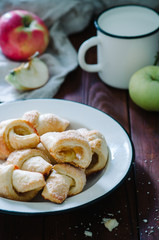 Breakfast with small homemade croissants in rustic style