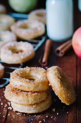 Breakfast whith homemade doughnuts with cinnamon sugar