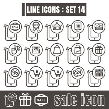 icon mobile online sale line black Modern Style vector on white