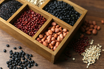 grains in wood box