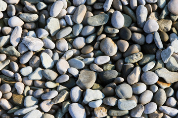 Fototapeta na wymiar texture of beautiful dry round colored sea pebbles on pebble bea