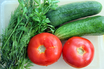 ingridients for hit of summer season fresh vegetable salad,  tom