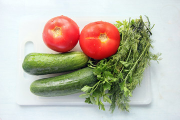 ingridients for hit of summer season fresh vegetable salad,  tom