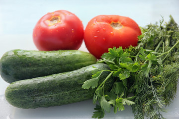 ingridients for hit of summer season fresh vegetable salad,  tom