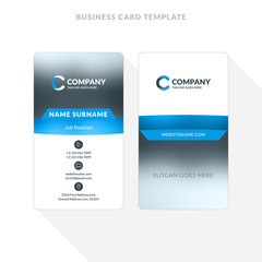Vertical Double-sided Business Card Template. Blue and Black Colors. Flat Design Vector Illustration. Stationery Design