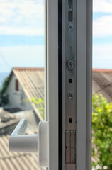 steel mechanism of white plastic window sash of plastic profile