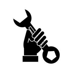 Wrench and hand icon. Under construction and industry theme. Isolated design. Vector illustration