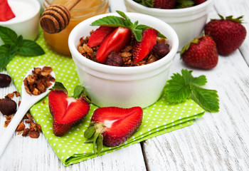 Homemade granola with strawberries