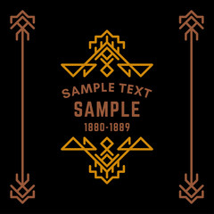 Decorative Geometric Logo and Borders. Brown on black background. Vector Ornaments, Vector Decoration, Line Ornament, Vector Logos, Vector Labels