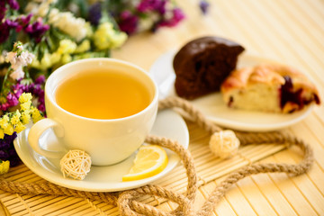 tasty breakfast tea and cakes