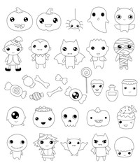 collection of halloween characters, halloween outline elements