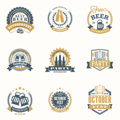 Beer Festival Octoberfest celebrations. Set of retro vintage beer badges, labels, emblems. Vector design elements