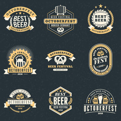 Beer Festival Octoberfest celebrations. Set of retro vintage beer badges, labels, emblems. Vector design elements