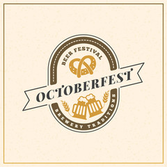 Beer festival Octoberfest celebration. Retro style badge, label, emblem. Vector illustration. Beer label template