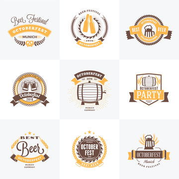 Beer Festival Octoberfest celebrations. Set of retro vintage beer badges, labels, emblems. Vector design elements