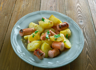 Finnish Fried potatoes with sausages