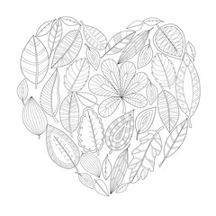 leaves heart-shaped coloring for adults