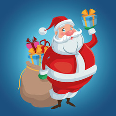 Santa cartoon with gift bag icon. Merry Christmas season and decoration theme. Colorful design. Vector illustration