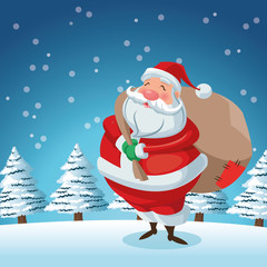 Santa cartoon with gift bag icon. Merry Christmas season and decoration theme. Colorful design. Vector illustration