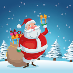 Santa cartoon with gift bag icon. Merry Christmas season and decoration theme. Colorful design. Vector illustration
