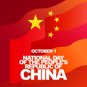 Vector greeting card for National Day of the People's Republic of China, October 1. Red flag and gold stars. 