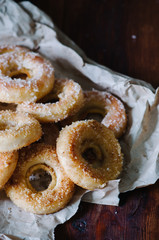Breakfast whith homemade doughnuts with cinnamon sugar
