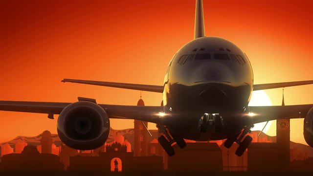 Zurich Airplane Take Off Skyline Golden Background