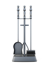 Fireplace accessories isolated on white background. 3d rendering