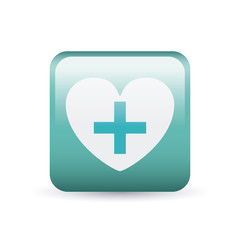 Cross shape and heart inside frame icon. Medical and health care theme. Colorful and isolated design. Vector illustration