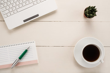 Office table with cup of coffee 