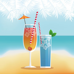 Cocktail icon. Summer party drinks and beverage theme. Colorful design. Beach background. Vector illustration