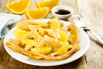Pancakes with orange and chocolate
