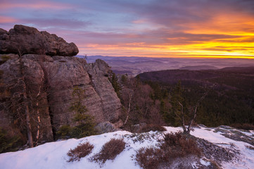 Fototapeta premium sunrise in the mountains, Sudeten, Poland 