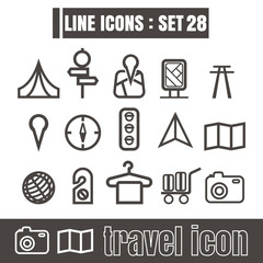 icons set travel Tourist camping line black Modern Style design