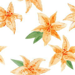 Obraz premium watercolor pattern of orange liliy flowers on white illustration