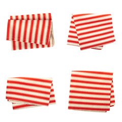 Set stack of colorful dish towels isolated on white. Multi-colored linen napkins for restaurant....