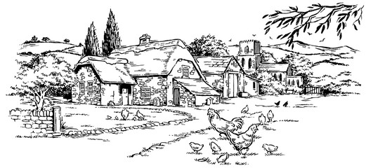 English Farmhouse Illustration