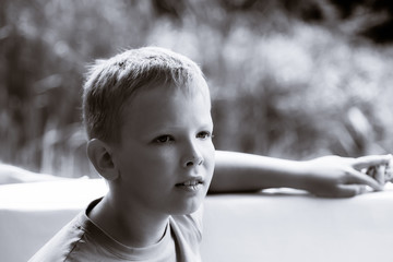 Portrait of a boy in black and white