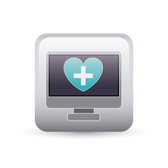 Fototapeta premium Computer heart and cross inside frame icon. Medical and health care theme. Colorful and isolated design. Vector illustration