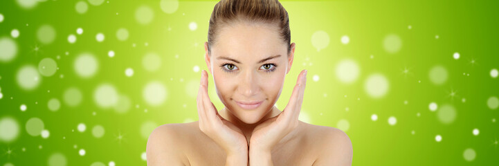 Banner oder Panorama mit Frau bei Wellness, Beauty, Körperpflege, Spa 